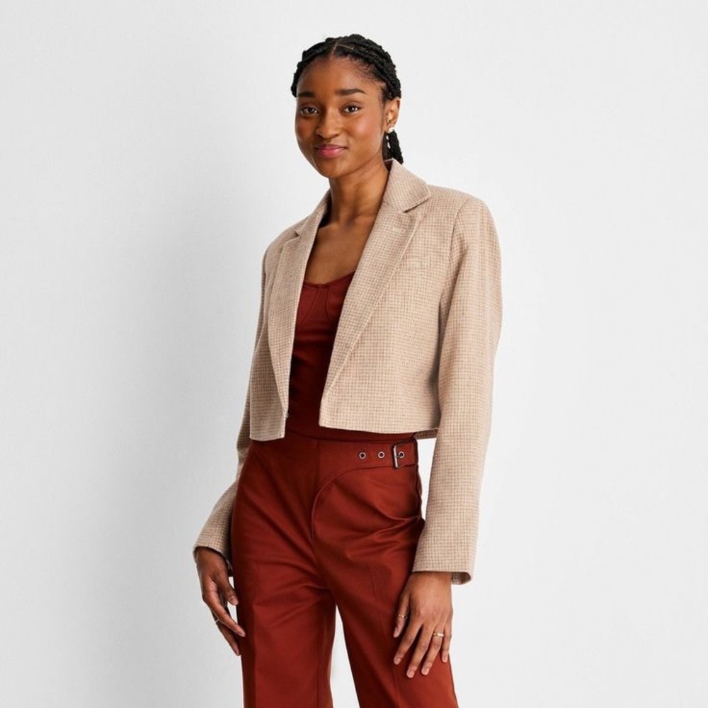 Women's Long Sleeve Plaid Cropped Blazer - Future Collective w/Reese Blutstein